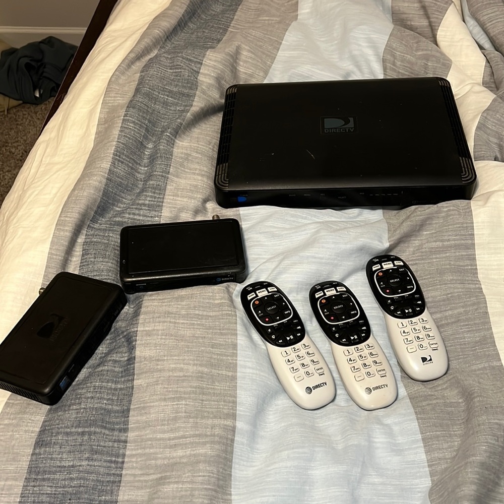 Direct tv genie and 3 remotes with 2 additional small room boxes